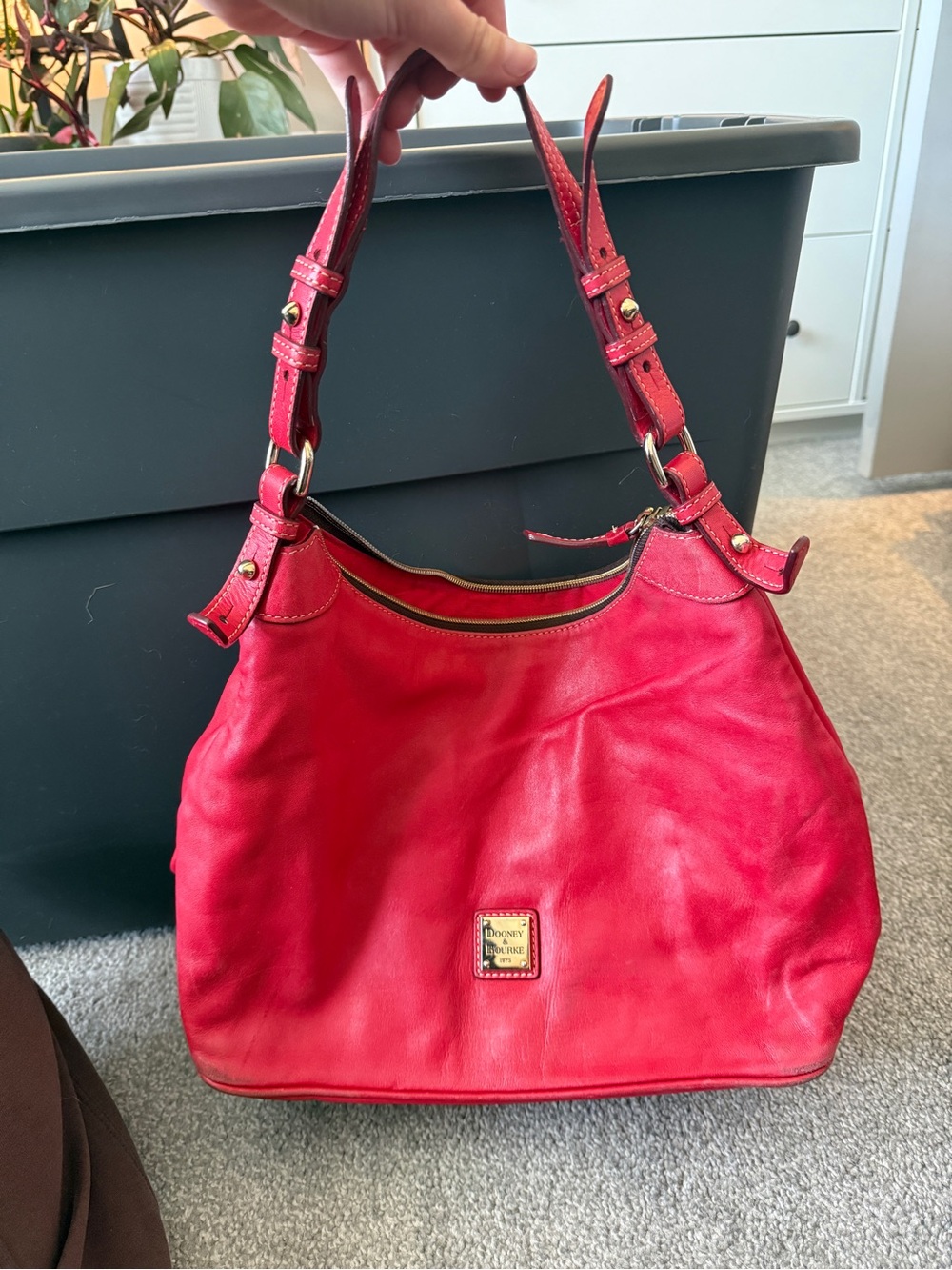 Dooney & Bourke Bright Red Leather Shoulder Hobo